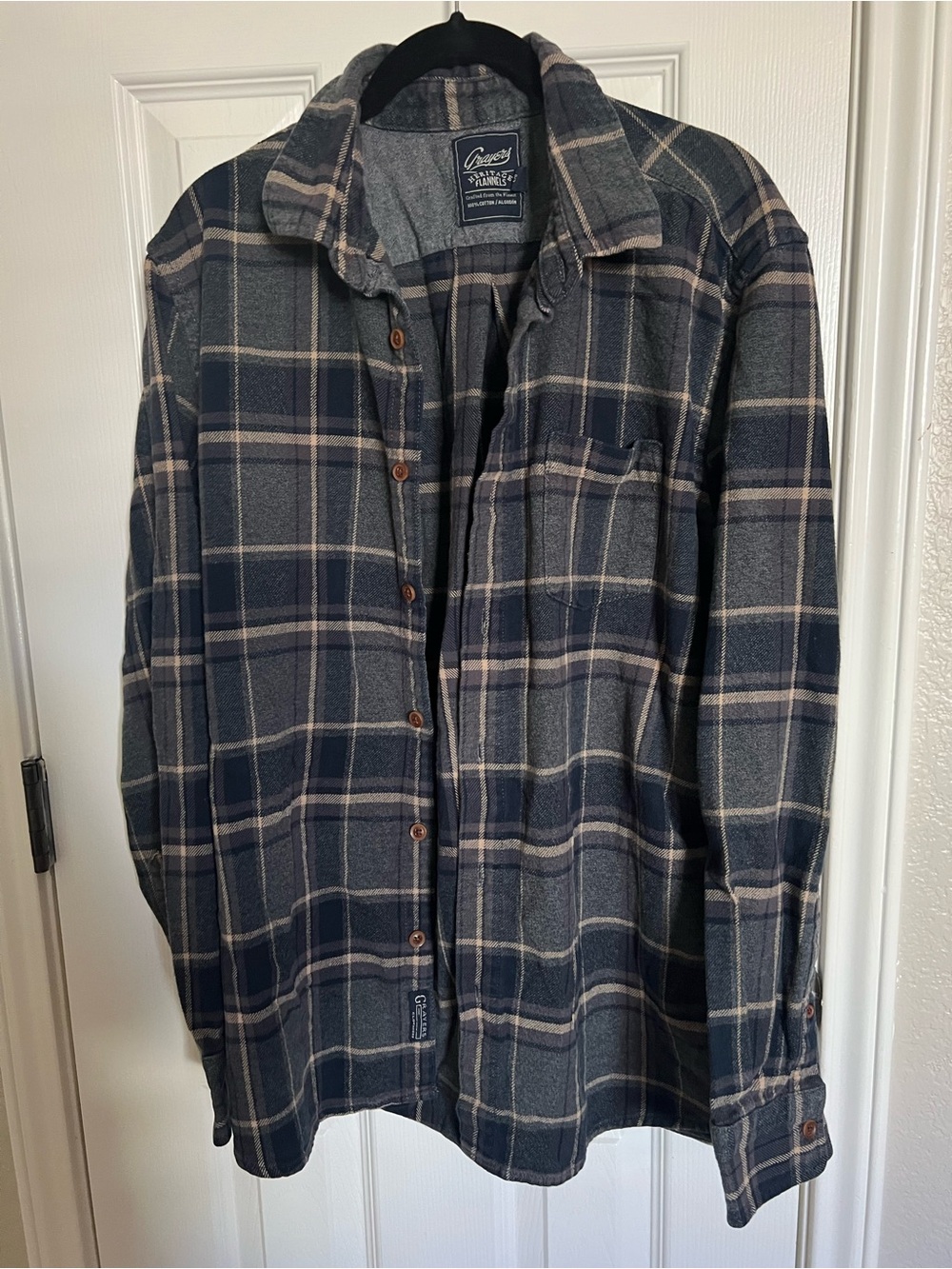 Men’s Flannel Shirt Blue & Gray Plaid Button Down
